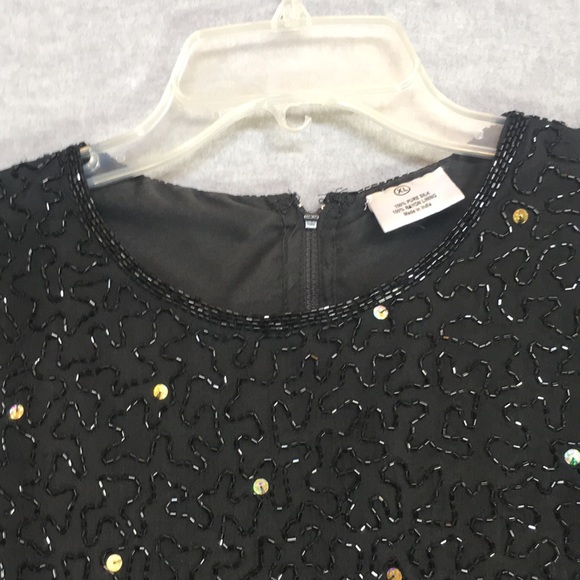 BEADED SILK Sequined Evening Special Occasion Formal Dressy w/Scalloped Edges - Picture 3 of 14